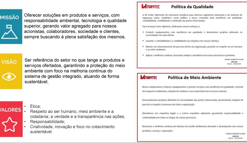 Missão, Visão, Valores e Politica da Qualidade